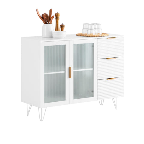 SoBuy FSB86-W Commode, Opbergkast, Dressoir voor Keuken, Eetkamer, Woonkamer,  met 3 Laden en 2 Glazen Deuren