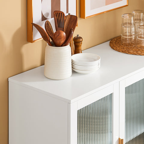 SoBuy FSB86-W Commode, Opbergkast, Dressoir voor Keuken, Eetkamer, Woonkamer,  met 3 Laden en 2 Glazen Deuren