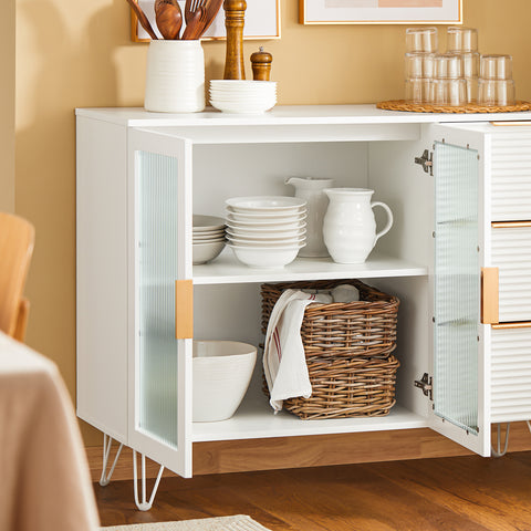 SoBuy FSB86-W Commode, Opbergkast, Dressoir voor Keuken, Eetkamer, Woonkamer,  met 3 Laden en 2 Glazen Deuren