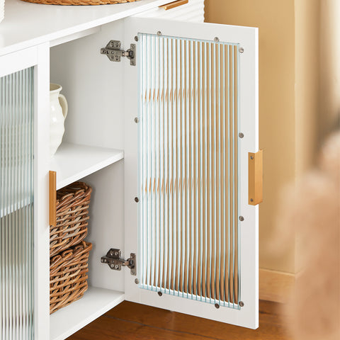 SoBuy FSB86-W Commode, Opbergkast, Dressoir voor Keuken, Eetkamer, Woonkamer,  met 3 Laden en 2 Glazen Deuren