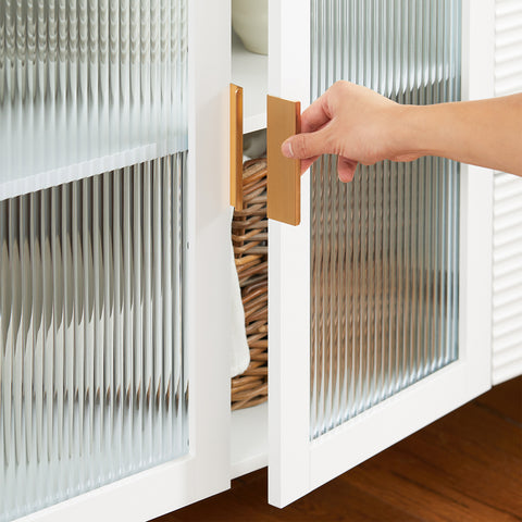 SoBuy FSB86-W Commode, Opbergkast, Dressoir voor Keuken, Eetkamer, Woonkamer,  met 3 Laden en 2 Glazen Deuren