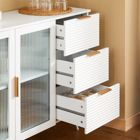 SoBuy FSB86-W Commode, Opbergkast, Dressoir voor Keuken, Eetkamer, Woonkamer,  met 3 Laden en 2 Glazen Deuren