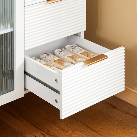 SoBuy FSB86-W Commode, Opbergkast, Dressoir voor Keuken, Eetkamer, Woonkamer,  met 3 Laden en 2 Glazen Deuren