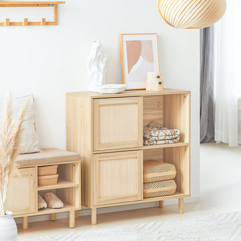 SoBuy FSB87-N Dressoir, Bijzetkast,Inkomkast, Schoenenkast, Schoenenrek, met 2 Schuifdeuren