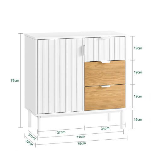 SoBuy FSB91-WN Keukenkast sideboard kast buffet opbergkast commode wit-natuur BHT ca. 75x76x35cm