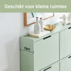 SoBuy FSR100-GR Schoenenkast met 4 Deuren | Compacte Schoenenopbergkast voor Smalle Ruimtes | Geschikt voor Kleine Ingangen of Gang | 100x19x91cm | Groen