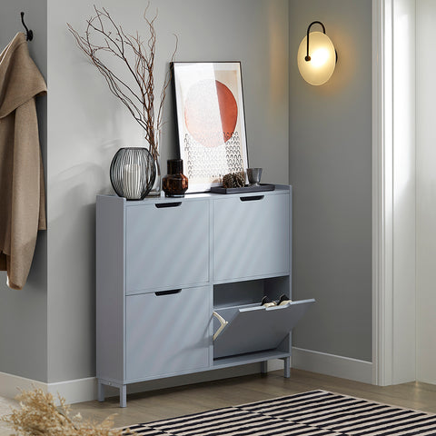 SoBuy FSR100-HG Schoenenopbergkast Schoenenkast 4-bladige schoenenkist Hal Opbergkist voor schoenen