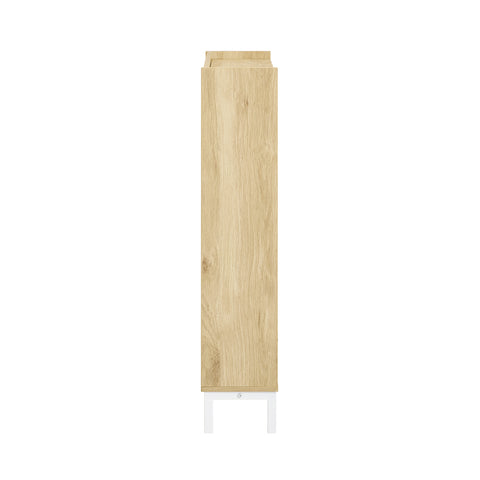 SoBuy FSR100-N Schoenenkast met 4 kantelende vakken, smal schoenenrek met 8 legplanken, naturel, b x h x d: ca. 100 x 90 x 19 cm