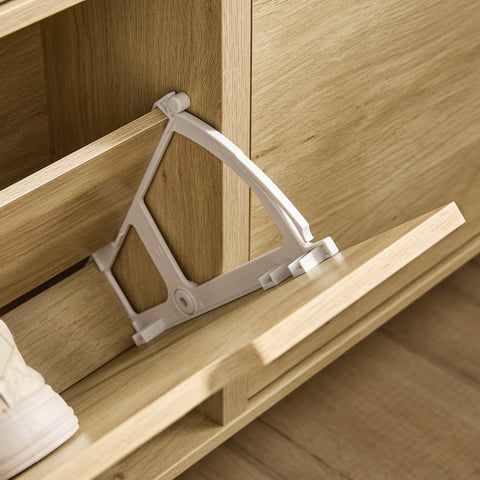 SoBuy FSR100-N Schoenenkast met 4 kantelende vakken, smal schoenenrek met 8 legplanken, naturel, b x h x d: ca. 100 x 90 x 19 cm