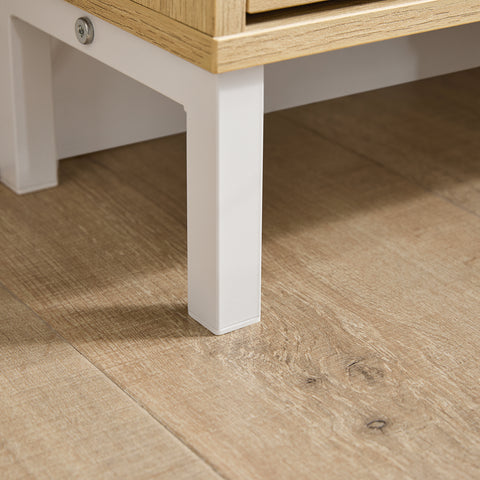 SoBuy FSR100-N Schoenenkast met 4 kantelende vakken, smal schoenenrek met 8 legplanken, naturel, b x h x d: ca. 100 x 90 x 19 cm