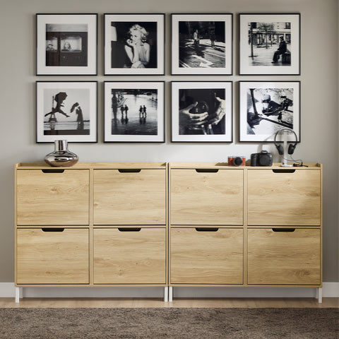 SoBuy FSR100-N Schoenenkast met 4 kantelende vakken, smal schoenenrek met 8 legplanken, naturel, b x h x d: ca. 100 x 90 x 19 cm