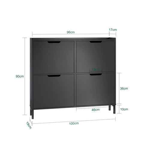 SoBuy FSR100-SCH Schoenenopbergkast Schoenenkast 4-bladige schoenenkist Hal Opbergkist voor schoenen - Zwart, 100x19x91cm