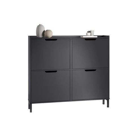 SoBuy FSR100-SCH Schoenenopbergkast Schoenenkast 4-bladige schoenenkist Hal Opbergkist voor schoenen - Zwart, 100x19x91cm