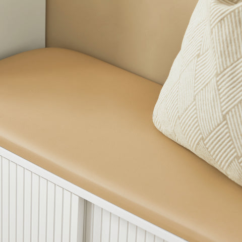 SoBuy FSR116-W Schoenenbank, Schoenenkast, Schoenenrek met Zitkussen, Entree Meubilair met 2 Schuifdeuren en 4 Planken