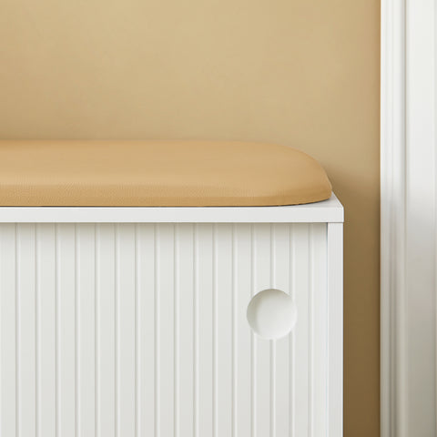 SoBuy FSR116-W Schoenenbank, Schoenenkast, Schoenenrek met Zitkussen, Entree Meubilair met 2 Schuifdeuren en 4 Planken