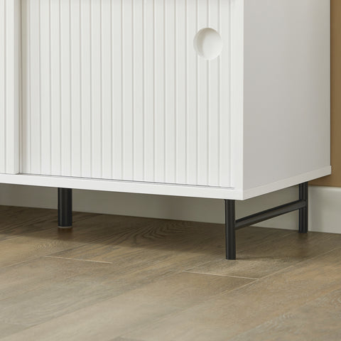 SoBuy FSR116-W Schoenenbank, Schoenenkast, Schoenenrek met Zitkussen, Entree Meubilair met 2 Schuifdeuren en 4 Planken