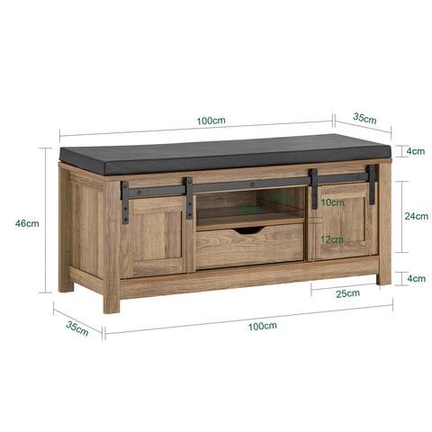 SoBuy FSR118-BR Schoenenbank met Schuifdeuren Schoenenrek Garderobebank Gangbank Bedbank Schoenenkast Zitcommode Zitbank