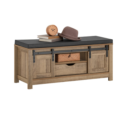 SoBuy FSR118-BR Schoenenbank met Schuifdeuren Schoenenrek Garderobebank Gangbank Bedbank Schoenenkast Zitcommode Zitbank