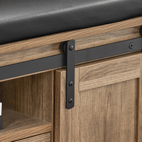 SoBuy FSR118-BR Schoenenbank met Schuifdeuren Schoenenrek Garderobebank Gangbank Bedbank Schoenenkast Zitcommode Zitbank