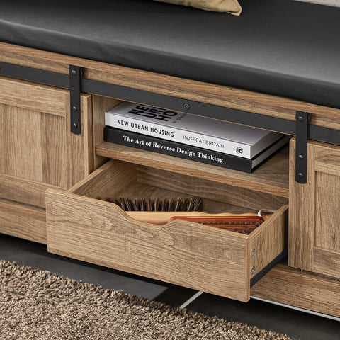 SoBuy FSR118-BR Schoenenbank met Schuifdeuren Schoenenrek Garderobebank Gangbank Bedbank Schoenenkast Zitcommode Zitbank