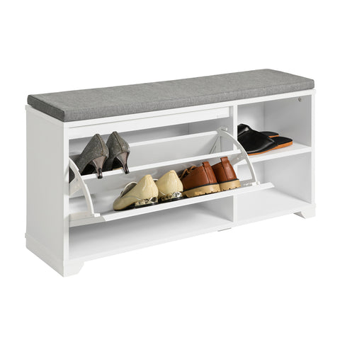 SoBuy FSR119-W Shoe Rekken Schoenbank met zitkussen Borstbank Zitbank met opbergruimte Garderobebank halenbank Schoenkist Zitcommode
