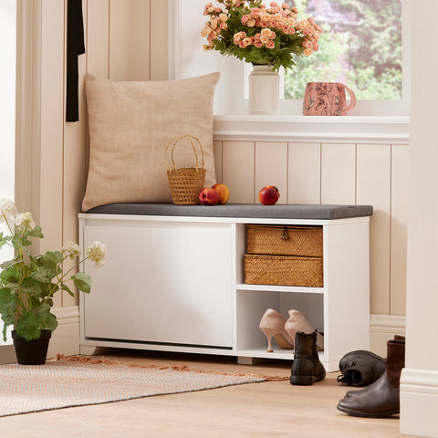 SoBuy FSR119-W Shoe Rekken Schoenbank met zitkussen Borstbank Zitbank met opbergruimte Garderobebank halenbank Schoenkist Zitcommode