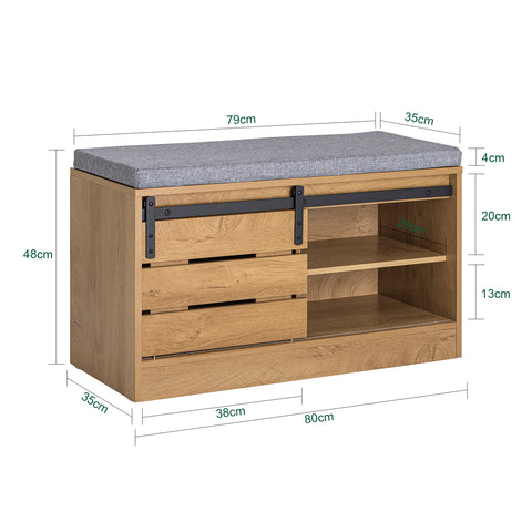 Sobuy FSR120-N Schoenenbank Met Schuifdeur, Kistbank Zitbank met Opbergruimte, Schoenenrek, Garderobebank, Vloerbank, Bedbank, Schoenenkist