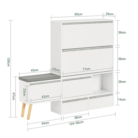 SoBuy FSR134-W Schoenenkast, Schoenen Opbergkast, Schoenenrek, Schoenencommode Hout met 1 Verrijdbaar Schoenenbank, Schoenkist