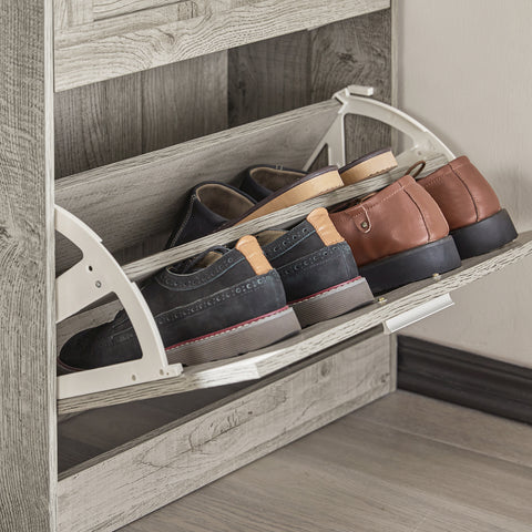 SoBuy FSR137-HG schoenenrek schoenenkast met 2 kleppen schoenenrek smal schoenencommode