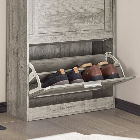 SoBuy FSR137-HG schoenenrek schoenenkast met 2 kleppen schoenenrek smal schoenencommode