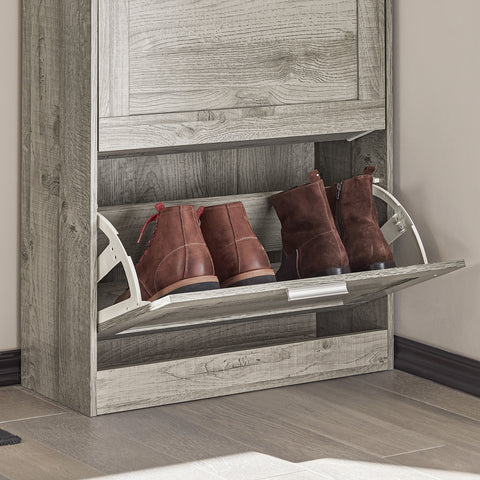 SoBuy FSR137-HG schoenenrek schoenenkast met 2 kleppen schoenenrek smal schoenencommode