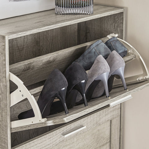 SoBuy FSR137-HG schoenenrek schoenenkast met 2 kleppen schoenenrek smal schoenencommode