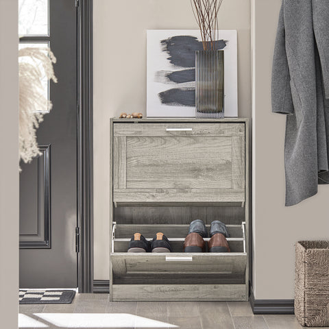 SoBuy FSR137-HG schoenenrek schoenenkast met 2 kleppen schoenenrek smal schoenencommode