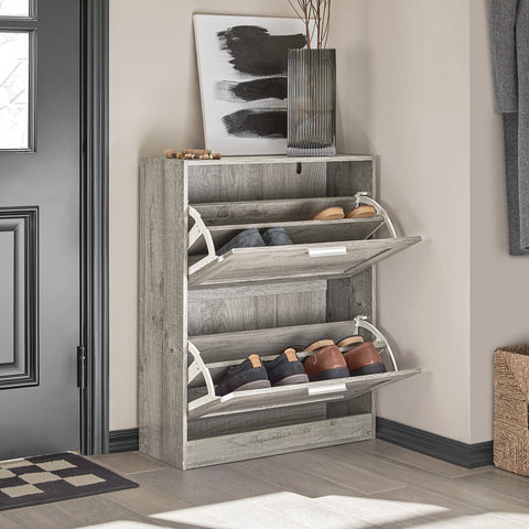 SoBuy FSR137-HG schoenenrek schoenenkast met 2 kleppen schoenenrek smal schoenencommode