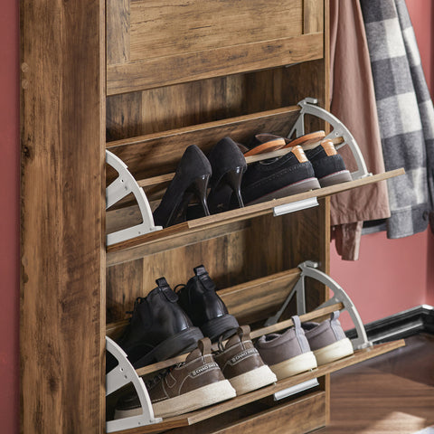SoBuy FSR137-L-F schoenenkast schoenenrek met 3 kleppen schoenenrek smal schoenenkast