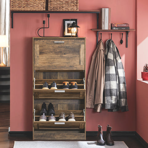 SoBuy FSR137-L-F schoenenkast schoenenrek met 3 kleppen schoenenrek smal schoenenkast