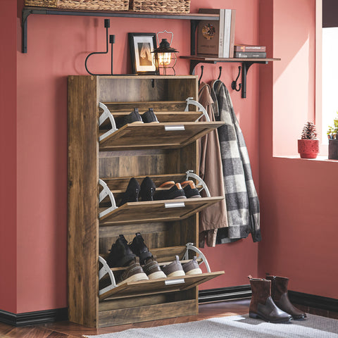 SoBuy FSR137-L-F schoenenkast schoenenrek met 3 kleppen schoenenrek smal schoenenkast