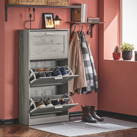 SoBuy FSR137-L-HG schoenenkast schoenenrek met 3 kleppen schoenenrek smal schoenenkast