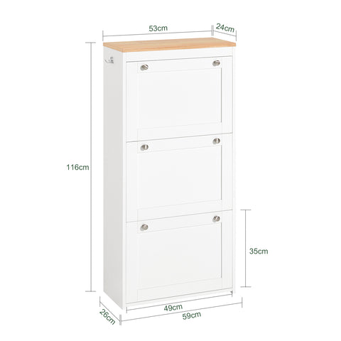 SoBuy FSR144-WN Schoenenkast met 3 Kleppen Schoenenrek Gangkast, Opbergkast voor Schoenen, Schoenenkist Schoenenrek