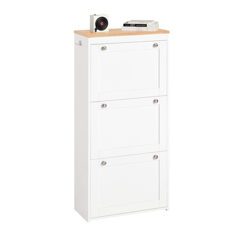 SoBuy FSR144-WN Schoenenkast met 3 Kleppen Schoenenrek Gangkast, Opbergkast voor Schoenen, Schoenenkist Schoenenrek