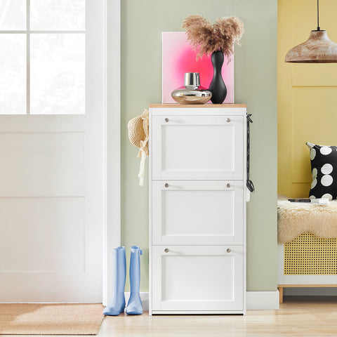 SoBuy FSR144-WN Schoenenkast met 3 Kleppen Schoenenrek Gangkast, Opbergkast voor Schoenen, Schoenenkist Schoenenrek