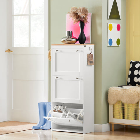 SoBuy FSR144-WN Schoenenkast met 3 Kleppen Schoenenrek Gangkast, Opbergkast voor Schoenen, Schoenenkist Schoenenrek