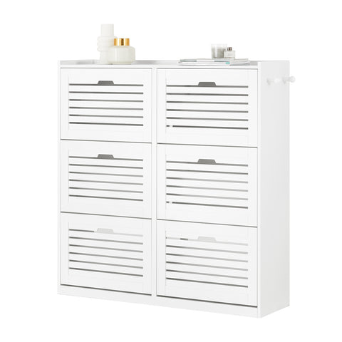 SoBuy FSR145-W Schoenenkast met 6 Kleppen, Schoenencommode met 2 Haken, Schoenenrek, Schoenenkist, Gangkast