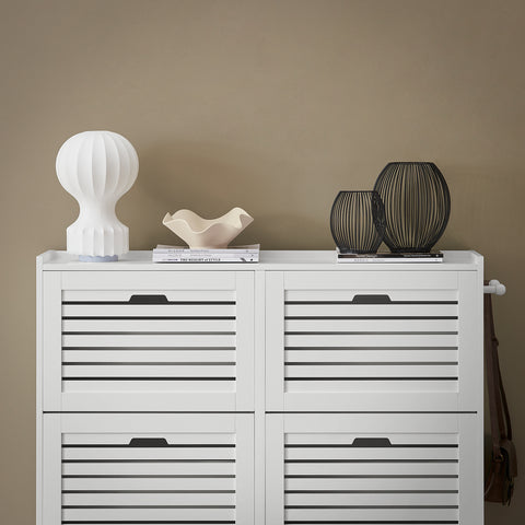 SoBuy FSR145-W Schoenenkast met 6 Kleppen, Schoenencommode met 2 Haken, Schoenenrek, Schoenenkist, Gangkast