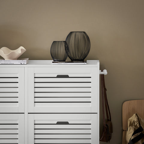 SoBuy FSR145-W Schoenenkast met 6 Kleppen, Schoenencommode met 2 Haken, Schoenenrek, Schoenenkist, Gangkast