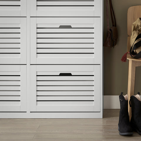 SoBuy FSR145-W Schoenenkast met 6 Kleppen, Schoenencommode met 2 Haken, Schoenenrek, Schoenenkist, Gangkast