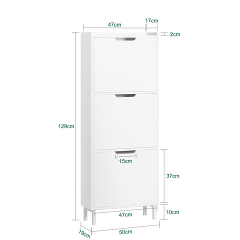 SoBuy FSR151-H-W Schoenenkast met 3 Kleppen, Schoenencommode, Schoenenrek, Schoenenkist, Gangkast, Opbergkast voor Schoenen