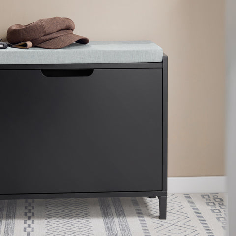 SoBuy FSR151-K-SCH Schoenenbank, schoenenkast, halmeubel, kist met 1 klep en 1 kussen, 60 x 24 x 52 cm (l x d x h)
