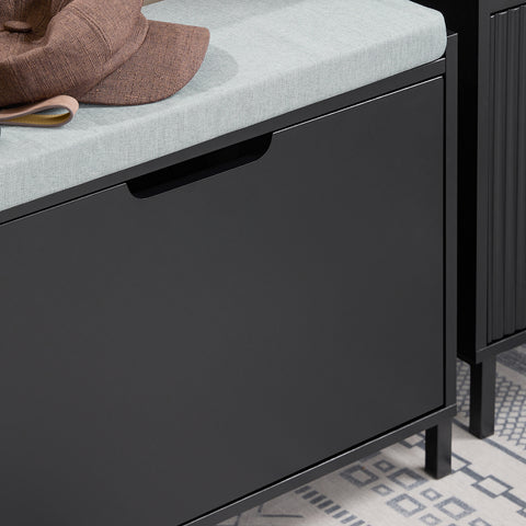 SoBuy FSR151-K-SCH Schoenenbank, schoenenkast, halmeubel, kist met 1 klep en 1 kussen, 60 x 24 x 52 cm (l x d x h)