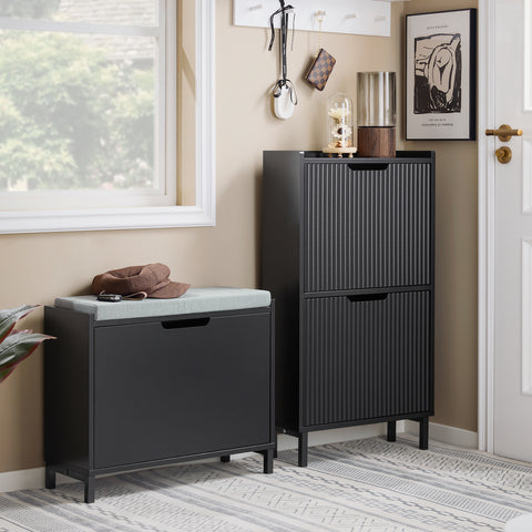 SoBuy FSR151-K-SCH Schoenenbank, schoenenkast, halmeubel, kist met 1 klep en 1 kussen, 60 x 24 x 52 cm (l x d x h)